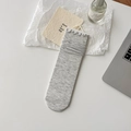 Light gray ballet style crew socks with ruffled cuffs and silk blend texture - Light Gray