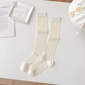 Creamy white silk calf socks with vertical ribbed texture for a soft aesthetic look - One Size / Cream