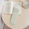 Light green mesh hollow bow socks with vertical stripes and delicate scalloped edges - Green