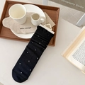 Japanische schwarze Socken mit weißen Punkten und vertikaler Rippenstruktur für Damen - Einheitsgröße / Schwarz