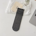 Deep grey ballet style crew socks with ruffle trim and soft silk knit texture - Dark Gray