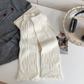 Soft white cable knit leg warmers for women with ruffled edges and thick thermal texture - White