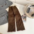 Coffee brown thick knit leg warmers with textured diamond pattern and ruffled edges - Coffee