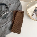 Braune gerippte Beinstulpen mit dunkelgrauer Strickjacke für herbstliche Casual-Outfits - Einheitsgröße / Kaffeebraun