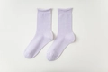 Women's cotton crew socks in lavender purple with ribbed texture and rolled edge details - One Size / Light Purple