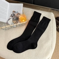 Classic black wool knit calf socks with ribbed cuffs for autumn and winter warmth - One Size / Black