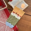 Calze natalizie in cotone con motivo Babbo Natale, scacchiera verde e scritta Hello - Taglia unica / Babbo Natale