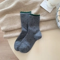 Thick wool socks in dark grey with green heart patterns and ruffled trim detail - One Size / Dark Gray