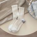 Calze invernali in lana bianche e grigie con texture a costine per donna - Bianco (Tallone con Toppa Grigia)