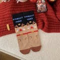 Christmas reindeer mid-tube socks in khaki and black with festive holiday patterns - Moose Antlers