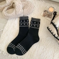 Calze in lana nere stile Fair Isle con motivi floreali jacquard e design vintage - Taglia unica / Nero