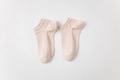 Women's low-cut cotton socks in pale pink with breathable diamond mesh texture - Pink