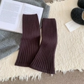 Cozy dark brown rib-knitted leg warmers for women in a winter indoor setting - Purple Grey