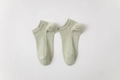 Light green cotton low-cut ankle socks with breathable knit mesh for summer comfort - Green
