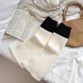 Knitted leg warmers in cream and black color block with ribbed texture for winter - One Size / White
