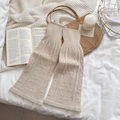 Ballet style cream white ribbed knit leg warmers for women with diamond patterns - One Size / Light Khaki