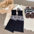 Calentadores de punto vintage Fair Isle grises con motivos nórdicos de copos de nieve - Negro