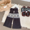 Calentadores vintage Fair Isle en marrón oscuro con copos de nieve y patrones geométricos - gris oscuro