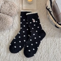 Schwarze Wollsocken mit weißen Punkten und süßer Schneemann-Stickerei für den Winter - Schwarz