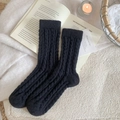 Dicke schwarze Thermo-Socken mit Zopfmuster für den Winter, gemütlicher Hausstil - Einheitsgröße / Schwarz