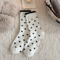 Weiße Thermo-Wintersocken mit schwarzen Punkten und süßer Schneemann-Stickerei - Weiß