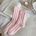 Rosa Thermosocken mit Zopfmuster und bunten Sprenkeln auf kuscheligem Kunstpelz - Einheitsgröße / Rosa