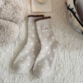 Chaussettes en peluche beige à pois blancs et broderie bonhomme de neige - Khaki