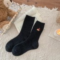 Calze da donna in lana nera con puntini colorati e ricamo a forma di orsetto - Nero (Ricamo Orso)