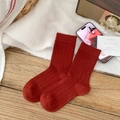 Deep red ribbed wool socks for women with warm thick knit texture in a cozy home setting - One Size / Solid Ribbed Style (Wine Red)
