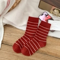 Soft red and white striped wool crew socks in a cozy aesthetic lifestyle setting - One Size / Classic Striped Style (Wine Red)