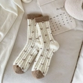 Calze spesse in maglia color crema a pois marroni da donna in pile morbido - Taglia unica / Cuore Bianco