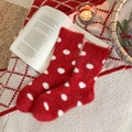 Rote Nerzsamt-Socken mit weißen Punkten für den Winter, warm und flauschig - Große Punkte