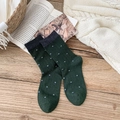 Calze invernali in lana verde scuro con motivo floreale vintage e bordi a coste caldi - Taglia unica / Verde Scuro