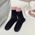 Damen Baumwollsocken in Schwarz mit rosa Kontrastbündchen und Handmade-Label - Einheitsgröße / Marineblau