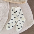 Winter fluffy white cat paw embroidered socks in soft thickened thermal coral fleece - Cat Paw Prints (M5184-4)