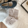 Beige wollen halflange sokken met verticale strepen en zilveren gesp voor winter - Donker kaki