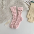 Calcetines rosa de terciopelo de visón con trenzado y lazo suave para invierno - Talla única / Rosa Claro