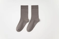 Men's mid-calf cotton crew socks in taupe grey color with reinforced heel and toe - One Size / Coffee