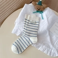 Blue and white striped wool knit socks with brand label and casual ribbed cuff design - One Size / Tops / White