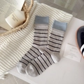 Striped faux wool socks in light grey with black stripes and blue ribbed cuffs - One Size / Light Gray