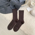 Coffee brown ribbed crew socks made of warm knit wool blend for autumn and winter - Dark Coffee