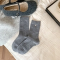 Dark grey wool mid-calf socks for women featuring elegant silver buckle detail - One Size / Dark Gray