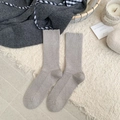 Light gray wool blend crew socks with vintage ribbed texture and cute ruffled cuffs - Milk Coffee (Light Grey)