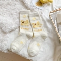 Plush white mid-calf socks with yellow chick pattern and star embroidery for winter - Star Chick (tickle)