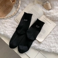 Calze nere in cashmere e cotone con ricamo FULLY ENJOY su tappeto di peluche - Taglia unica / Nero