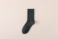 Classic dark grey crew sock with ribbed cuffs and fine knit texture for men - One Size / Dark Gray