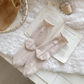 Calze in misto cashmere beige con ricamo Lucky sul polsino per l'autunno-inverno - Taglia unica / Rosa Chiaro