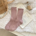 Ribbed knit crew socks in dusty pink with cozy ruffled cuffs for a Japanese ins style - Dusty Pink