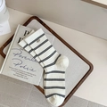 Calze bianco crema con strisce nere e piccola fibbia decorativa in metallo dorato - Taglia unica / Bianco