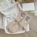 Simpatiche calze in cotone beige con ricamo panda e scritta PANDA per donna - Ricamo Panda con Lettera PANDA / Farina d'avena